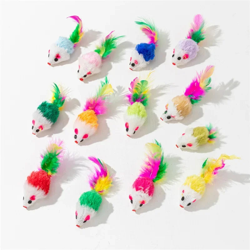 Rabbit Fur Mice Cat Toys with Feather Tail