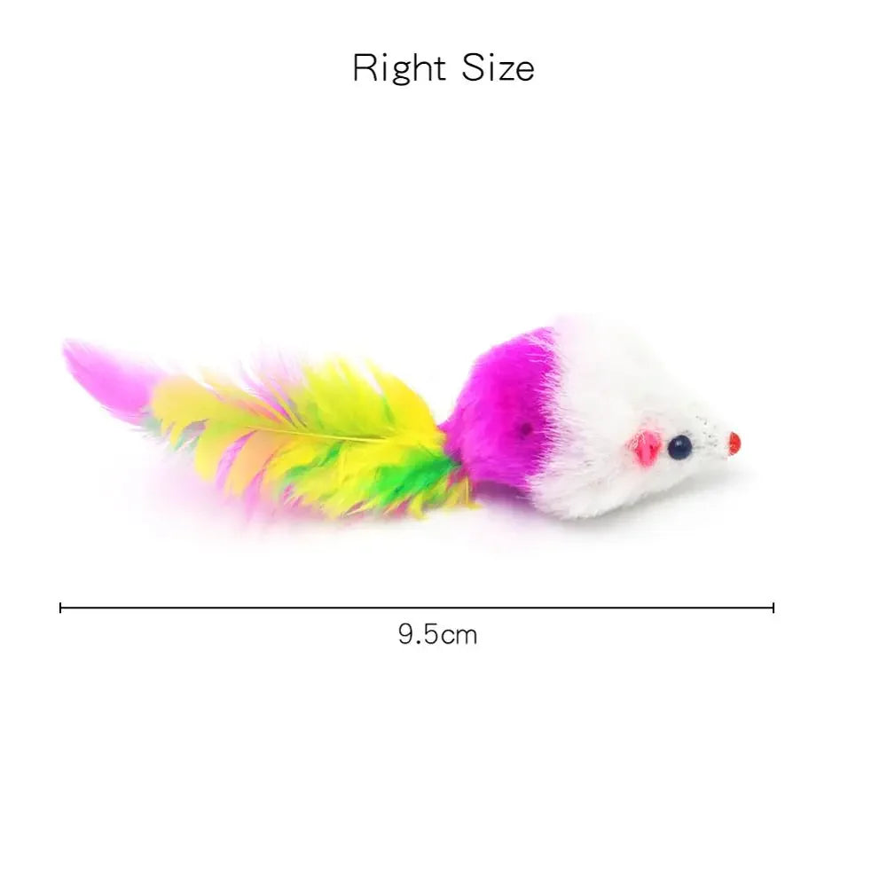 Rabbit Fur Mice Cat Toys with Feather Tail