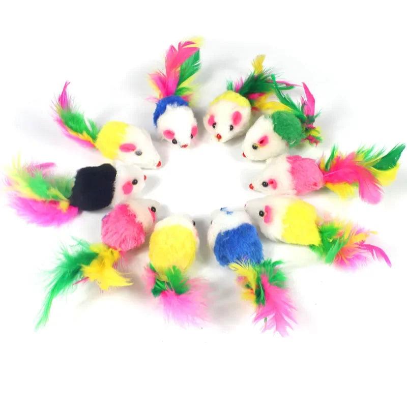 Rabbit Fur Mice Cat Toys with Feather Tail