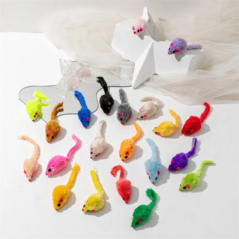 Rabbit Fur Mice Cat Toys with Feather Tail