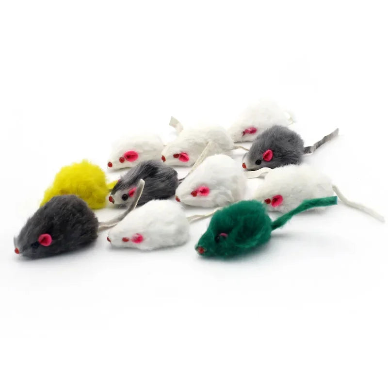 Rabbit Fur Mice Cat Toys with Feather Tail