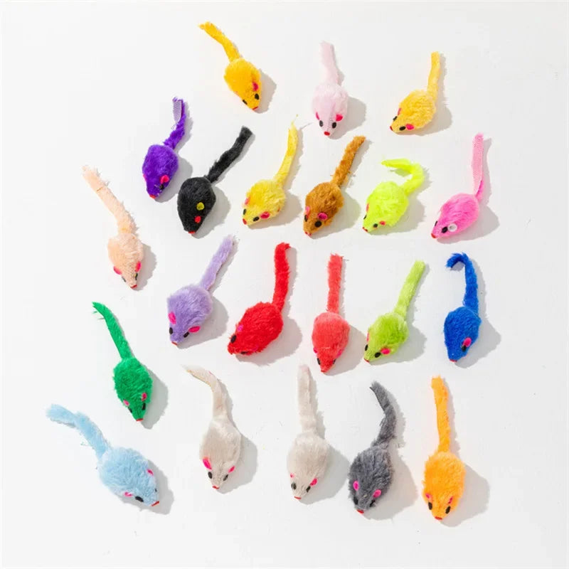 Rabbit Fur Mice Cat Toys with Feather Tail