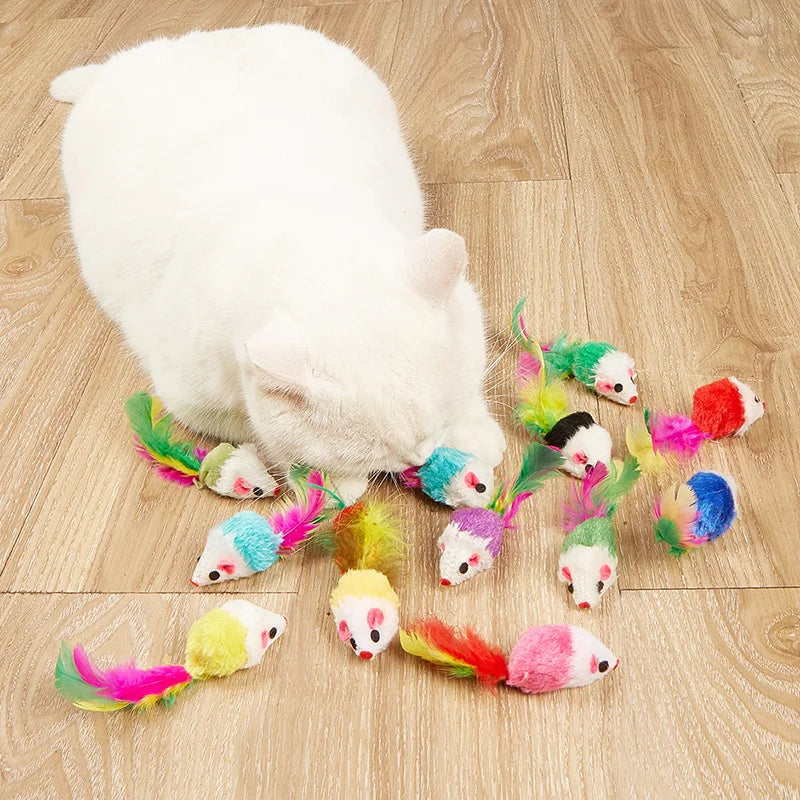Rabbit Fur Mice Cat Toys with Feather Tail